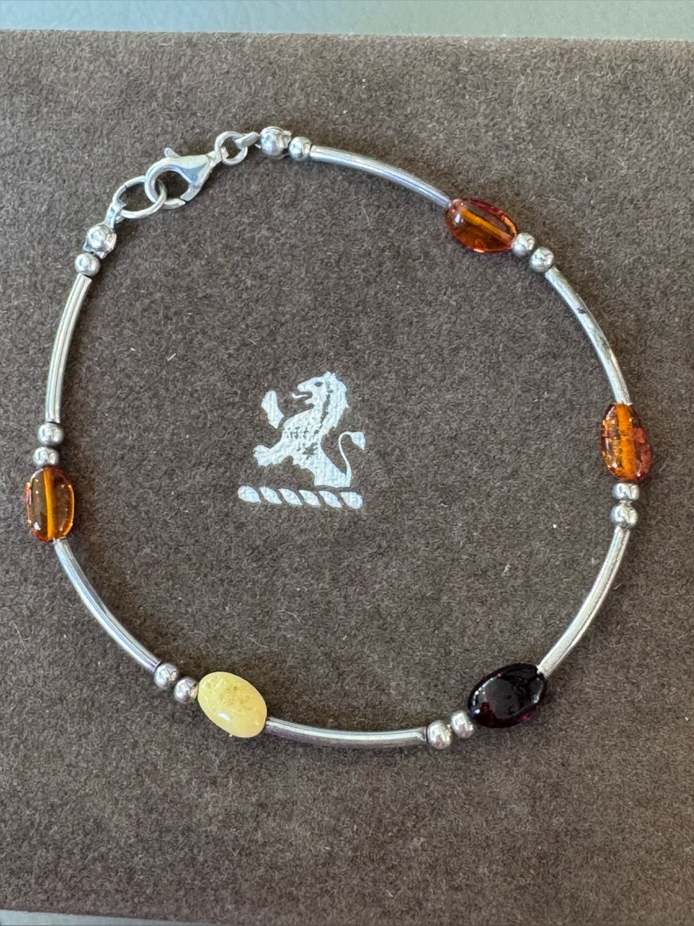 Sterling 925 Silver Baltic Multi-Bead Genuine  Multicolor  Amber Bracelet